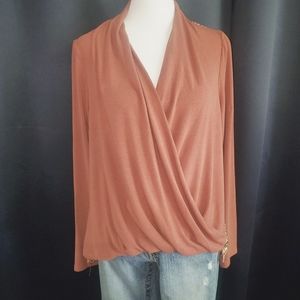 Mystree Wrap Front Brown Top